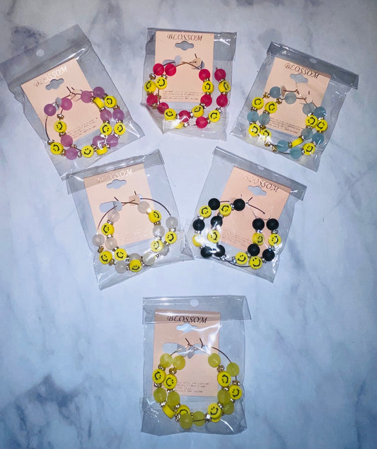 Emoji 2 Smile Beaded Hoop Earrings