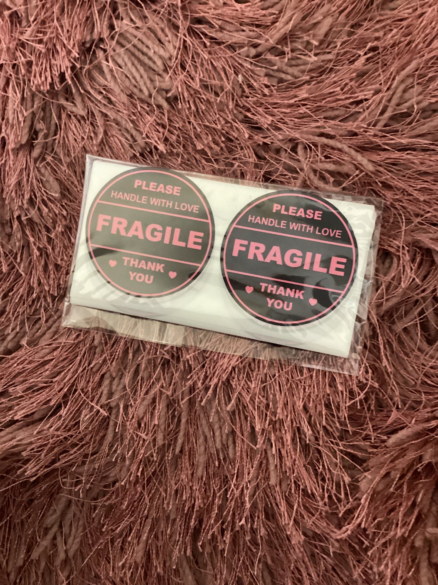 Fragile Round Stickers (Black & Pink)