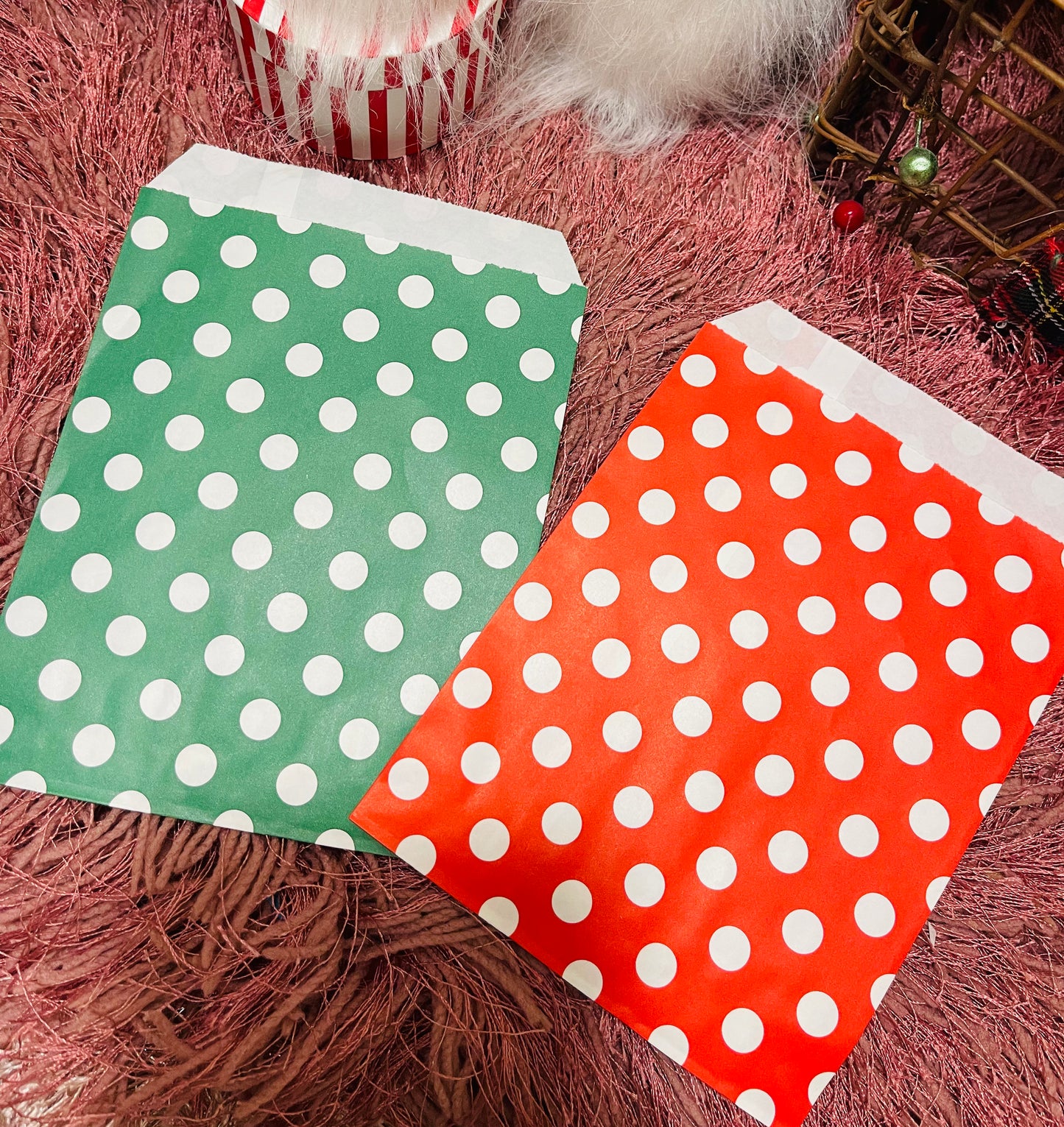 Polka Dots Green & Red Bolsas de Papel